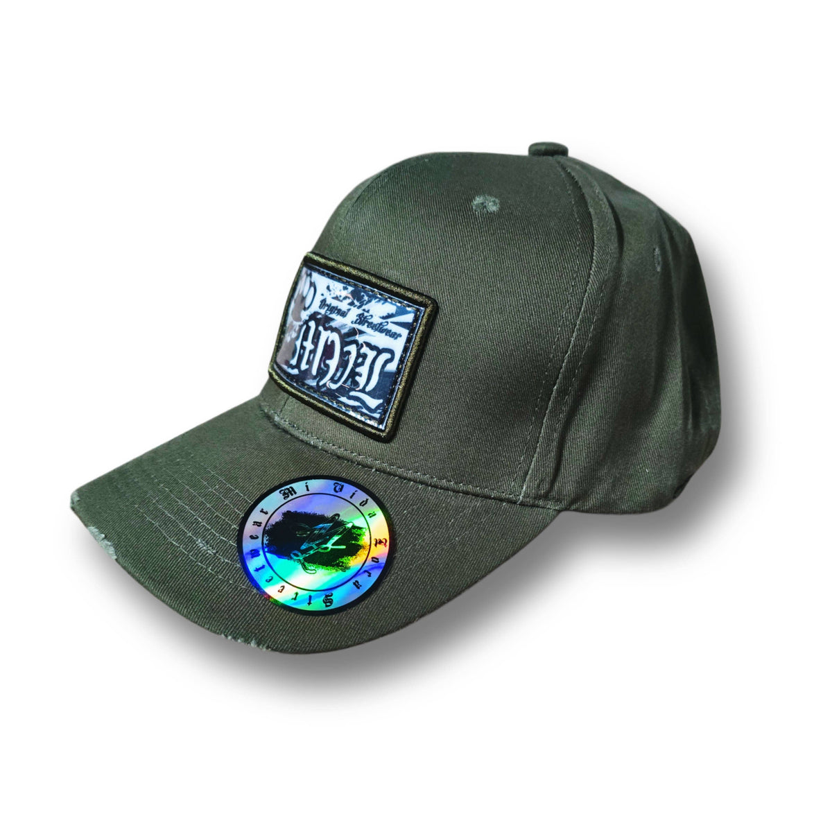 Casquette incurvée MVL Original streetwear vert armée de côté avec patch logo carré sur le devant