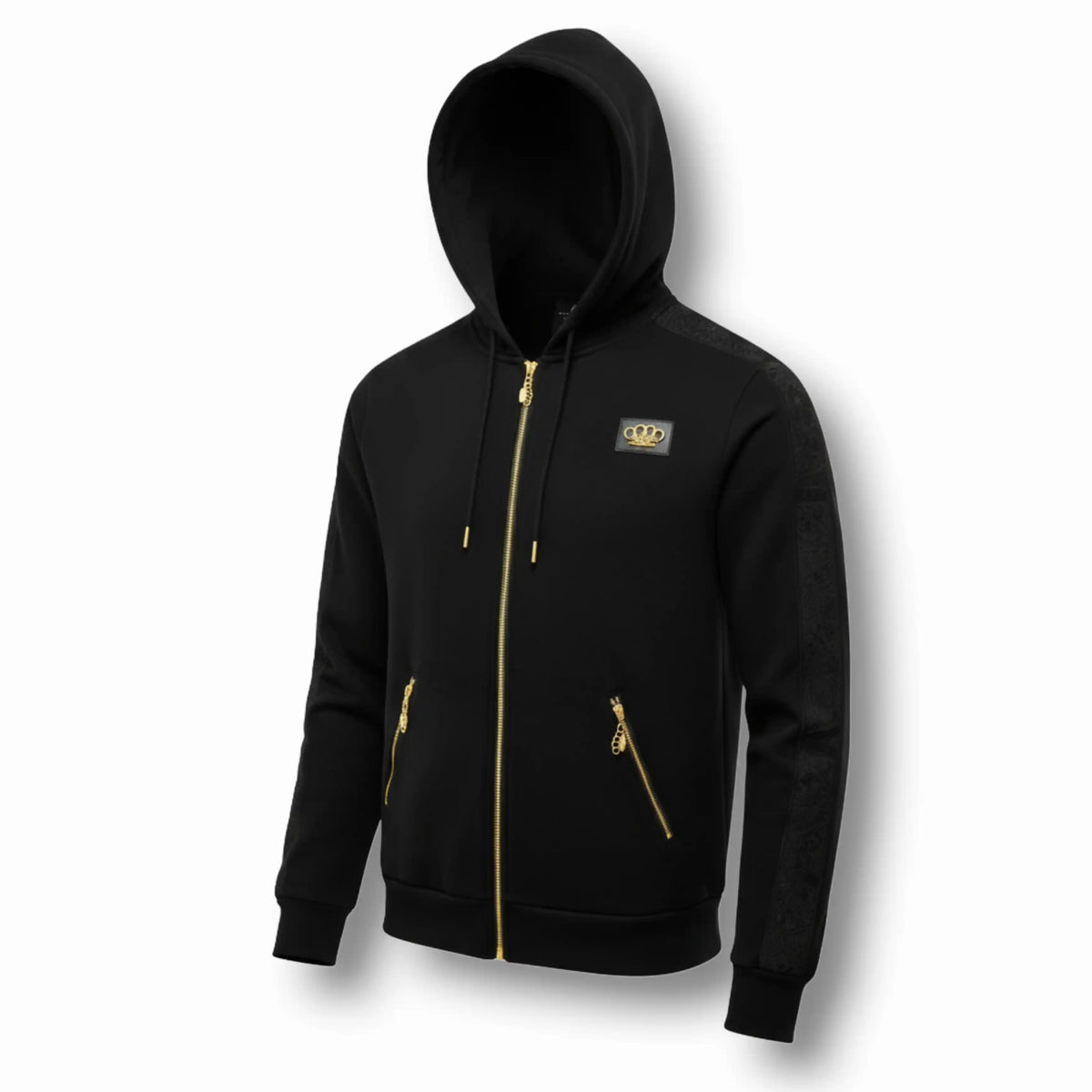 Mi Vida Loca LFR tracksuit hoodie zwart met gouden rits en MVL logo, voorkant