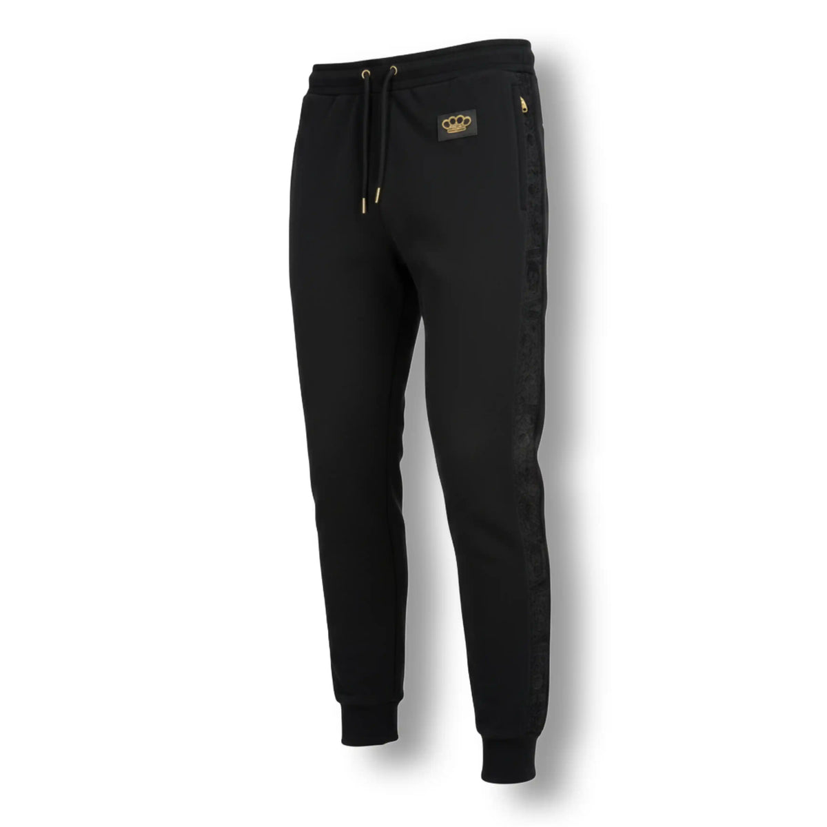 Jogger Mi Vida Loca LFR Tracksuit nero, fronte con patch logo MVL dorata e banda tono su tono sulla gamba