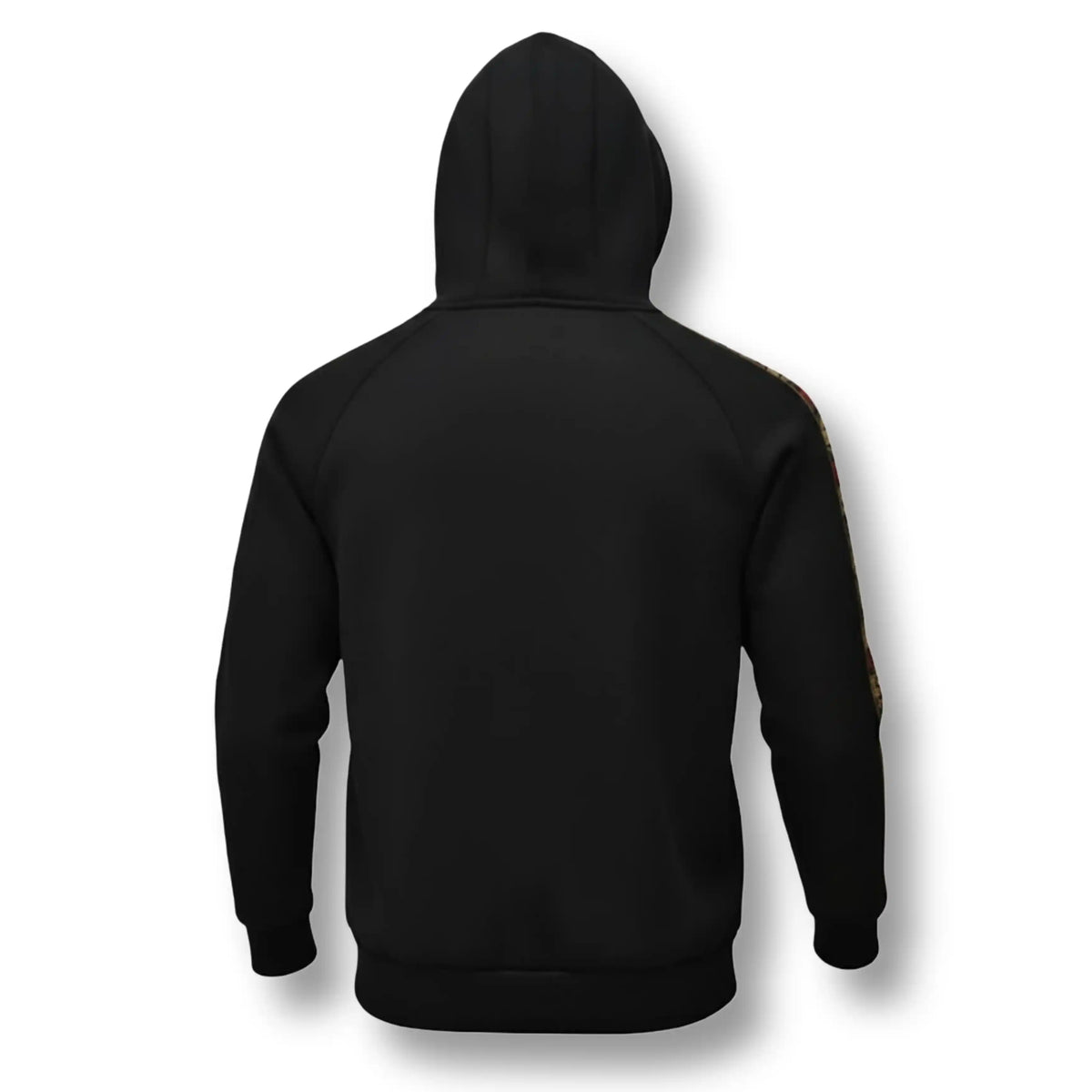 LFR Tracksuit hoodie in black, back with hood and embroidered band along the sleeve