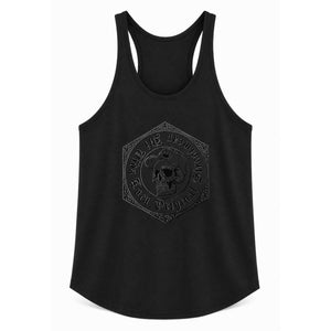 Tank top Mi Vida Loca Original streetwear czarny, przód z tonalnym nadrukiem czaszki 3D w sześciokącie