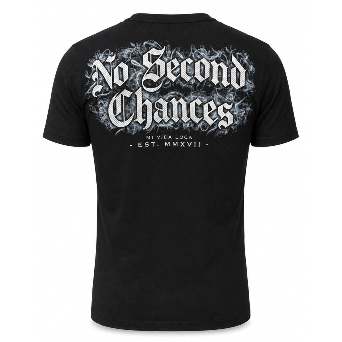 Koszulka Mi Vida Loca No second chances czarna z dużym gotyckim nadrukiem na plecach, tył