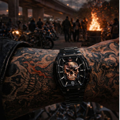 Reloj automático MVL con movimiento japonés / correa de acero negro/negro