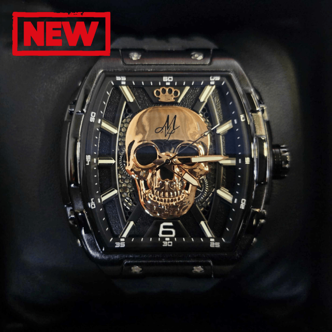 MVL Automatic Skull Watch Japan Movement / Silicon Band - Black/Black