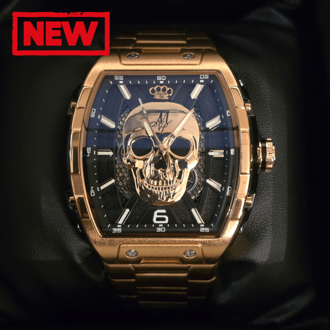Reloj automático MVL con calavera, movimiento japonés - oro rosa