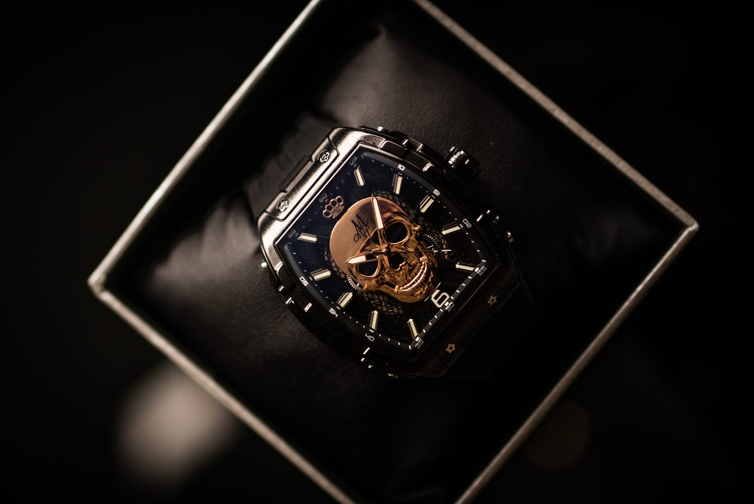 Montre crâne automatique MVL mouvement japonais / bracelet en silicone - noir/noir