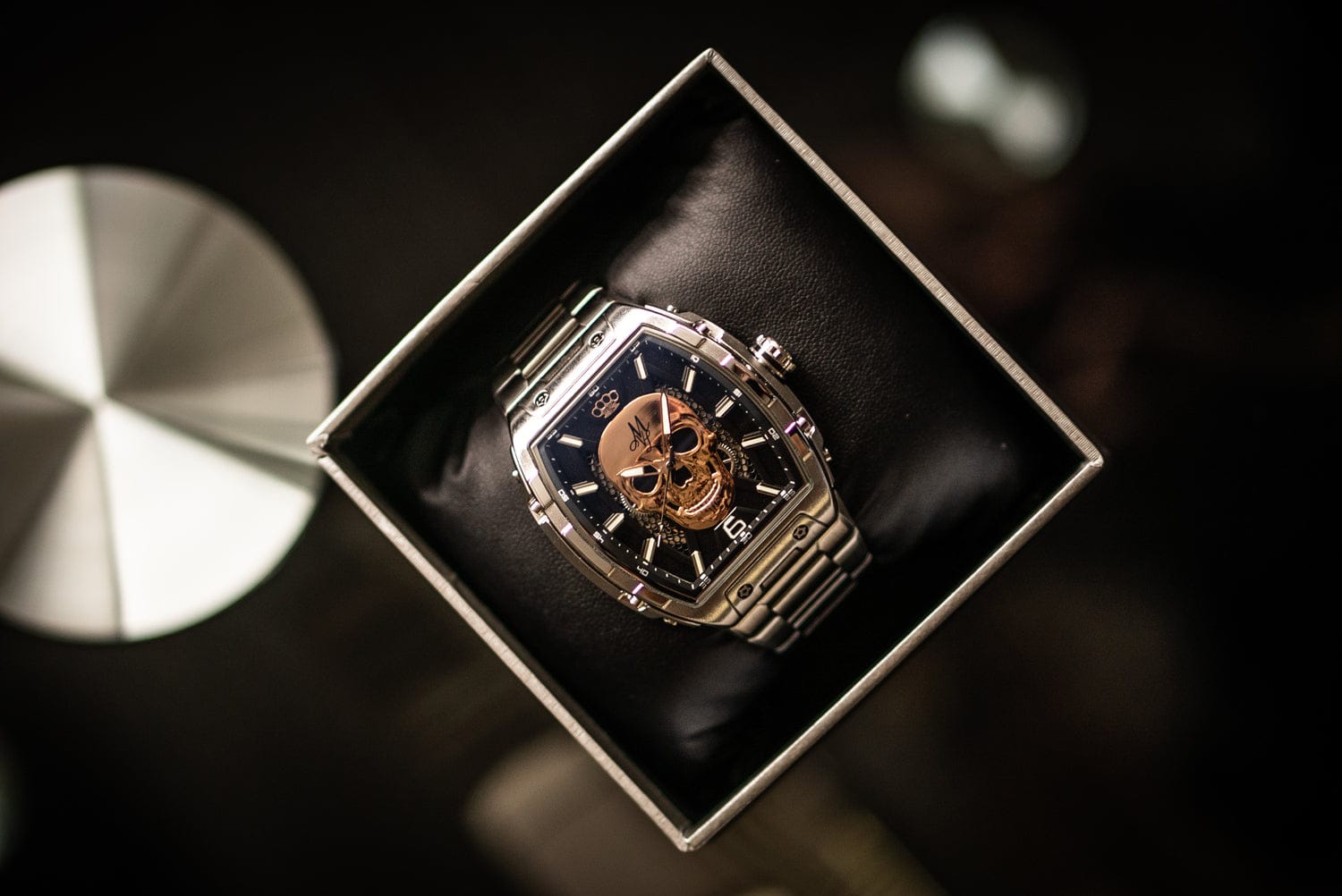 Montre automatique MVL tête de mort mouvement japonais - bracelet en acier - argenté