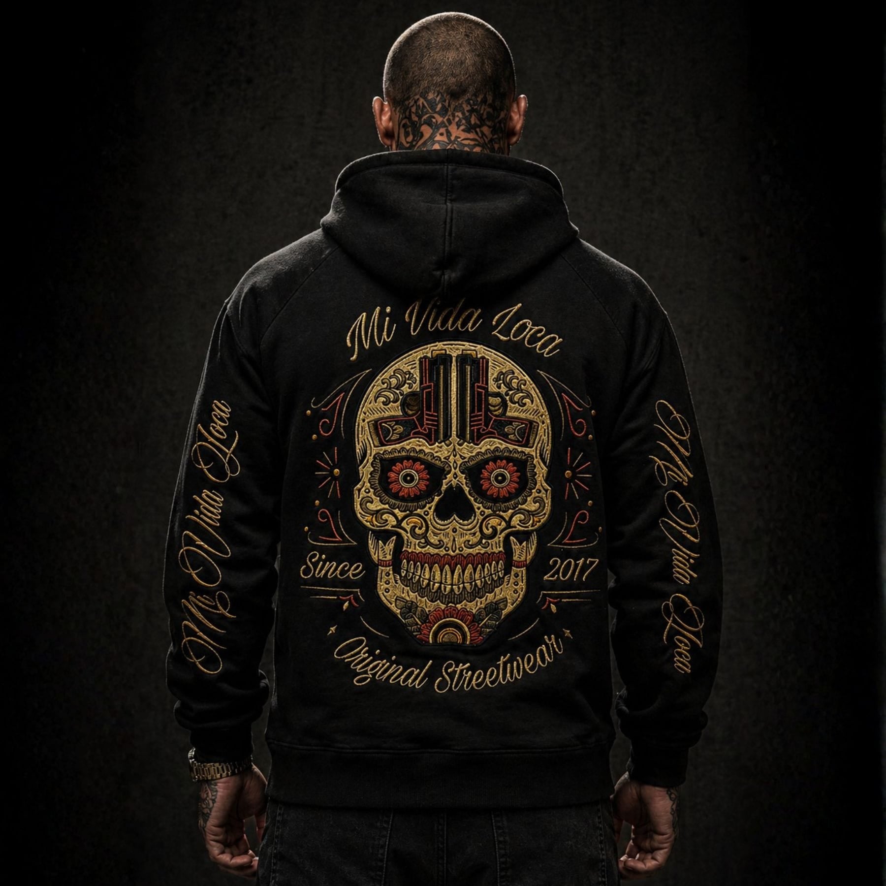 Şeker kafatası kapüşonlu sweatshirt - siyah