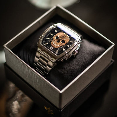MVL Automatic skull watch japan movement - steel band - silver