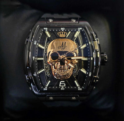 MVL Automatic skull watch japan movement / silicon band - black/black