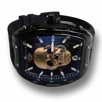 MVL Automatic skull watch japan movement / silicon band - black/black