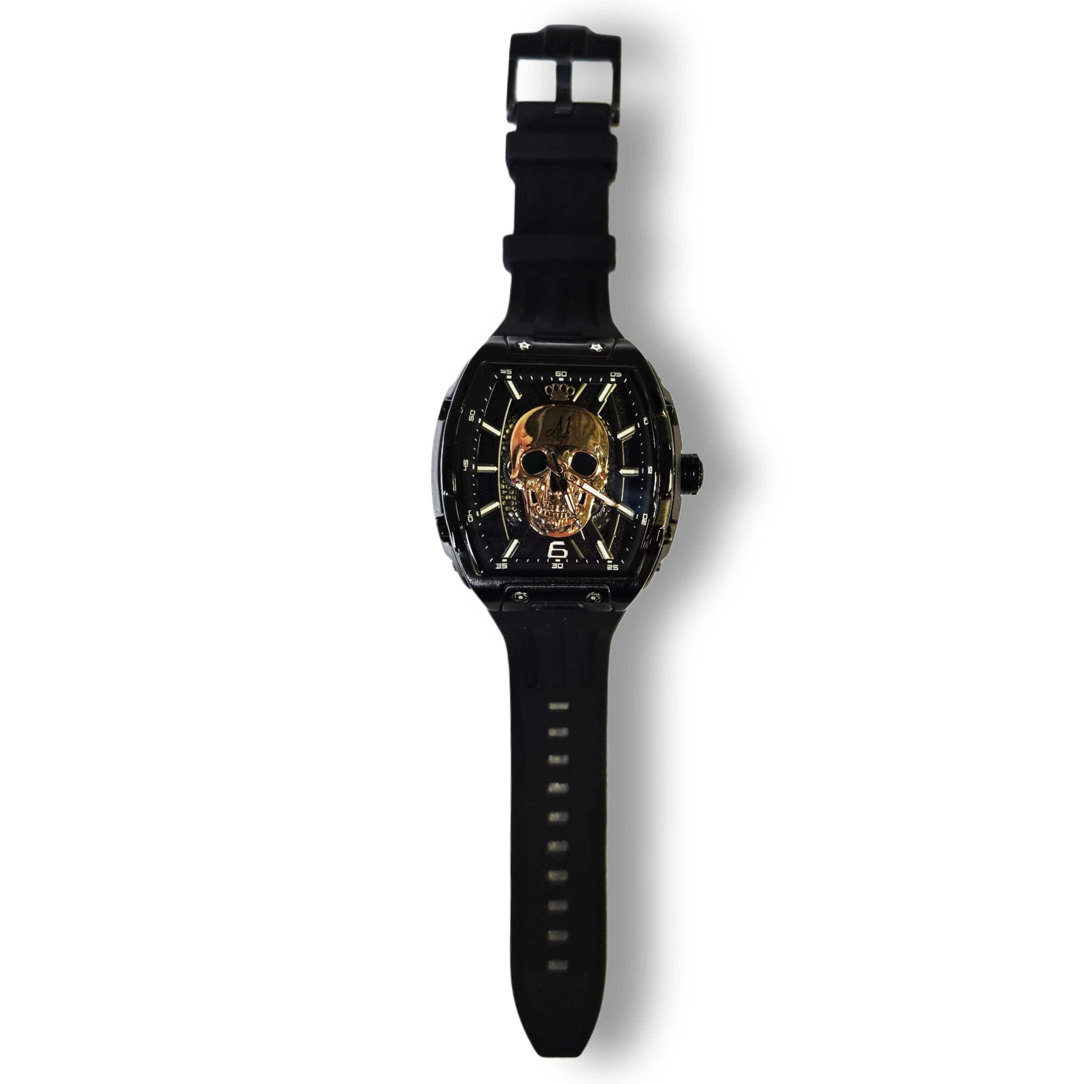 MVL Automatic skull watch silicon band - black/black