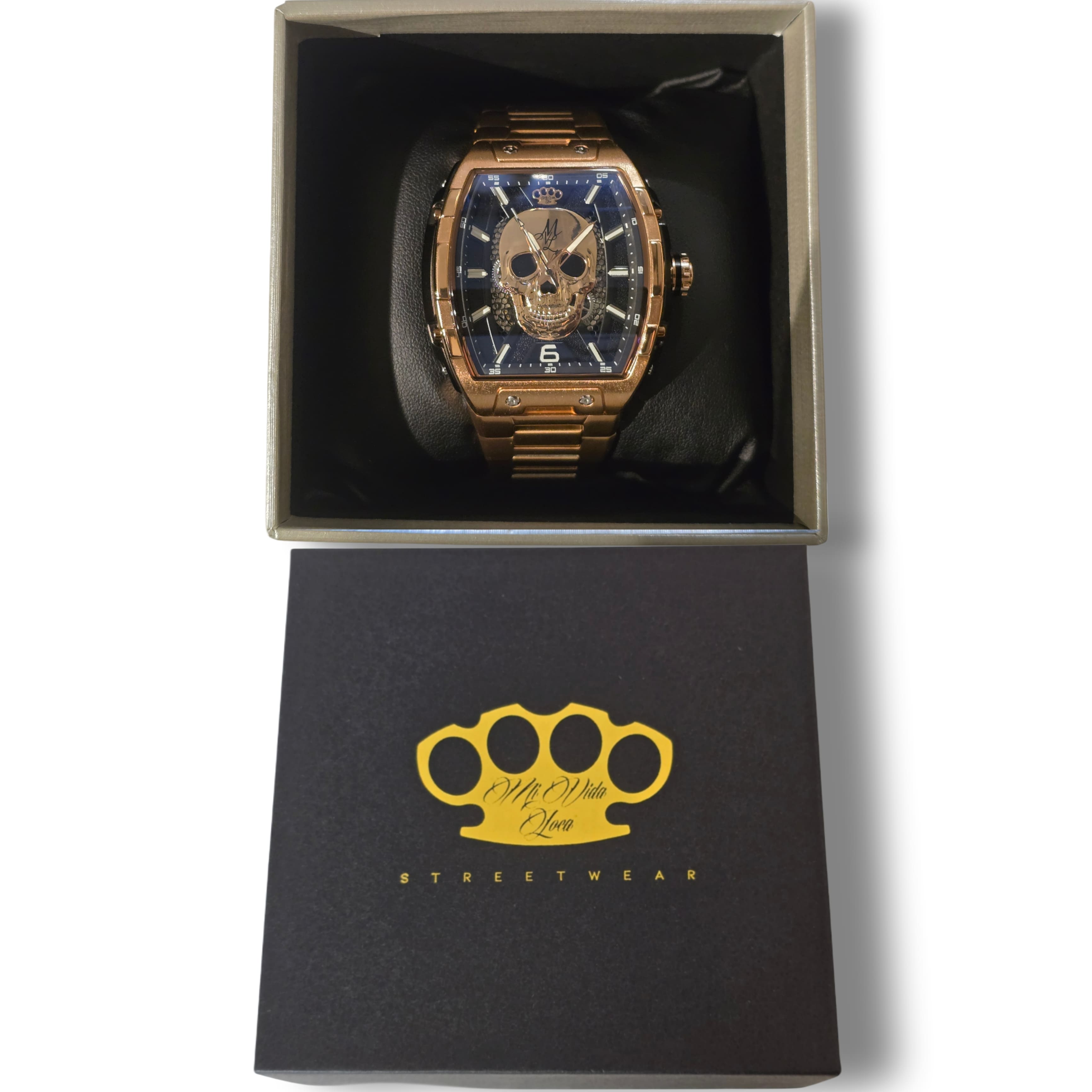 Reloj automático MVL con calavera, movimiento japonés - oro rosa