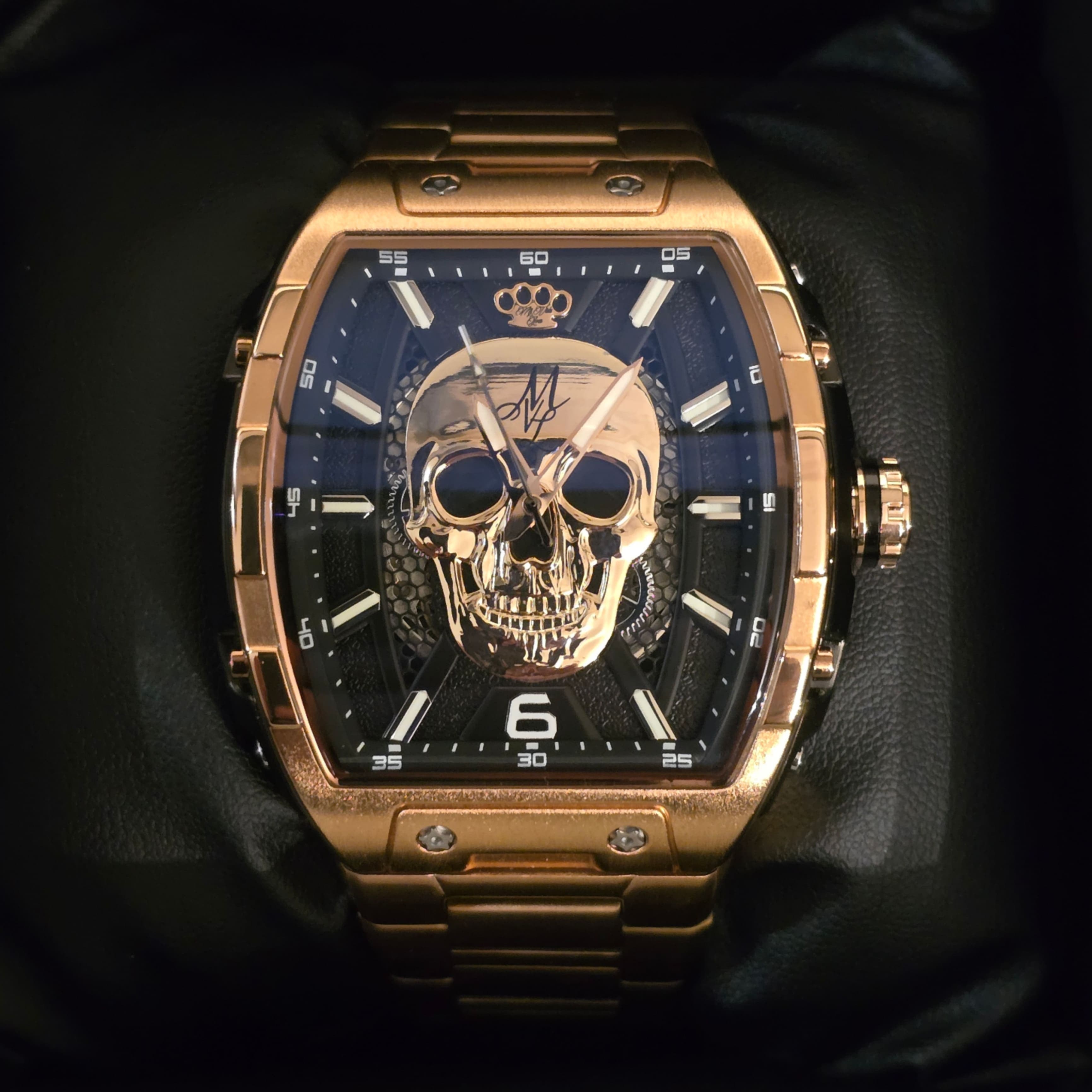Reloj automático MVL con calavera, movimiento japonés - oro rosa