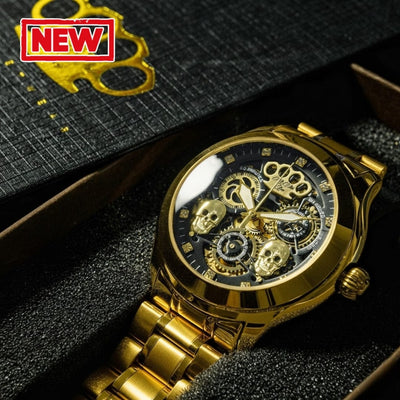 MVL "Double skull" automatic wrist watch - gold/gold