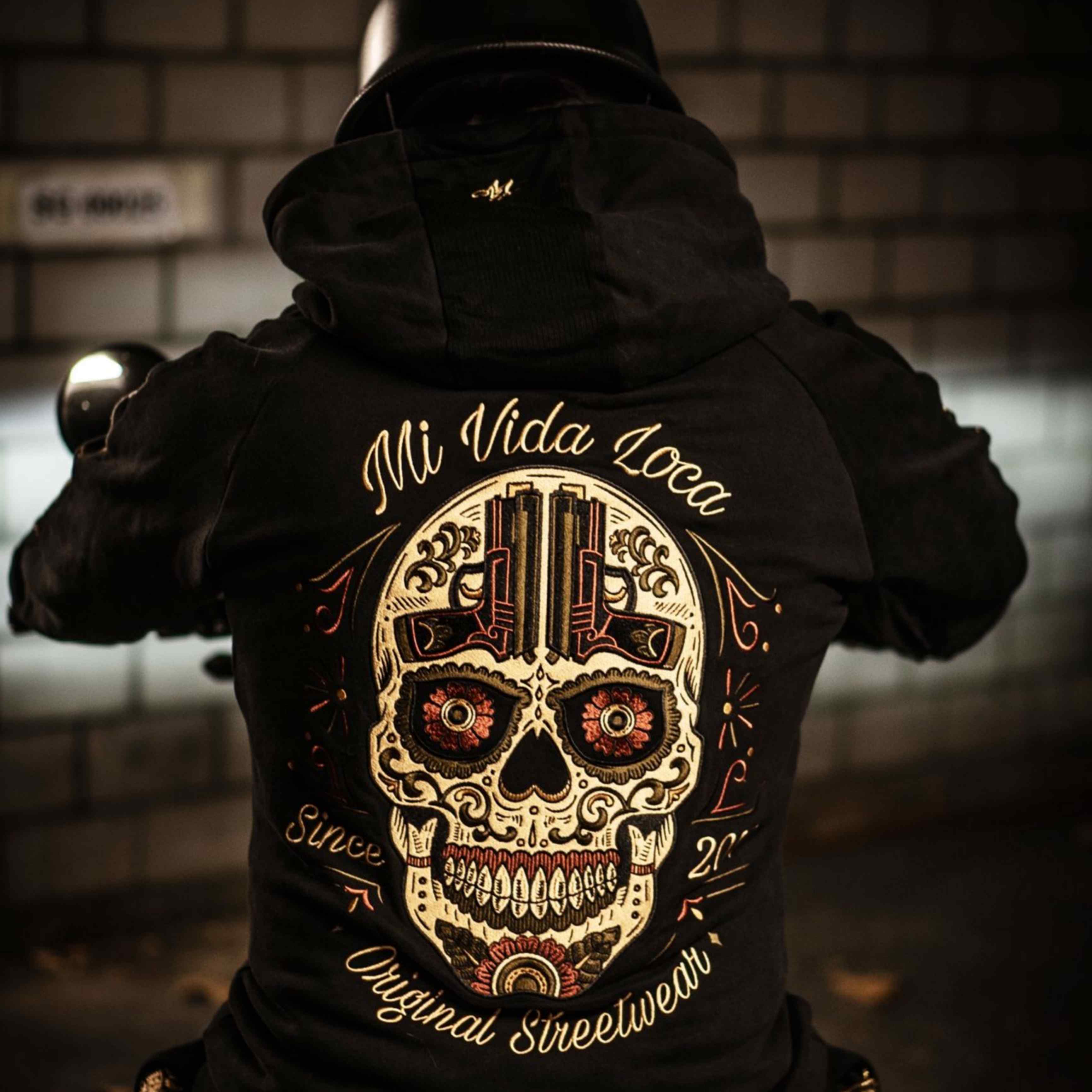 Şeker kafatası kapüşonlu sweatshirt - siyah