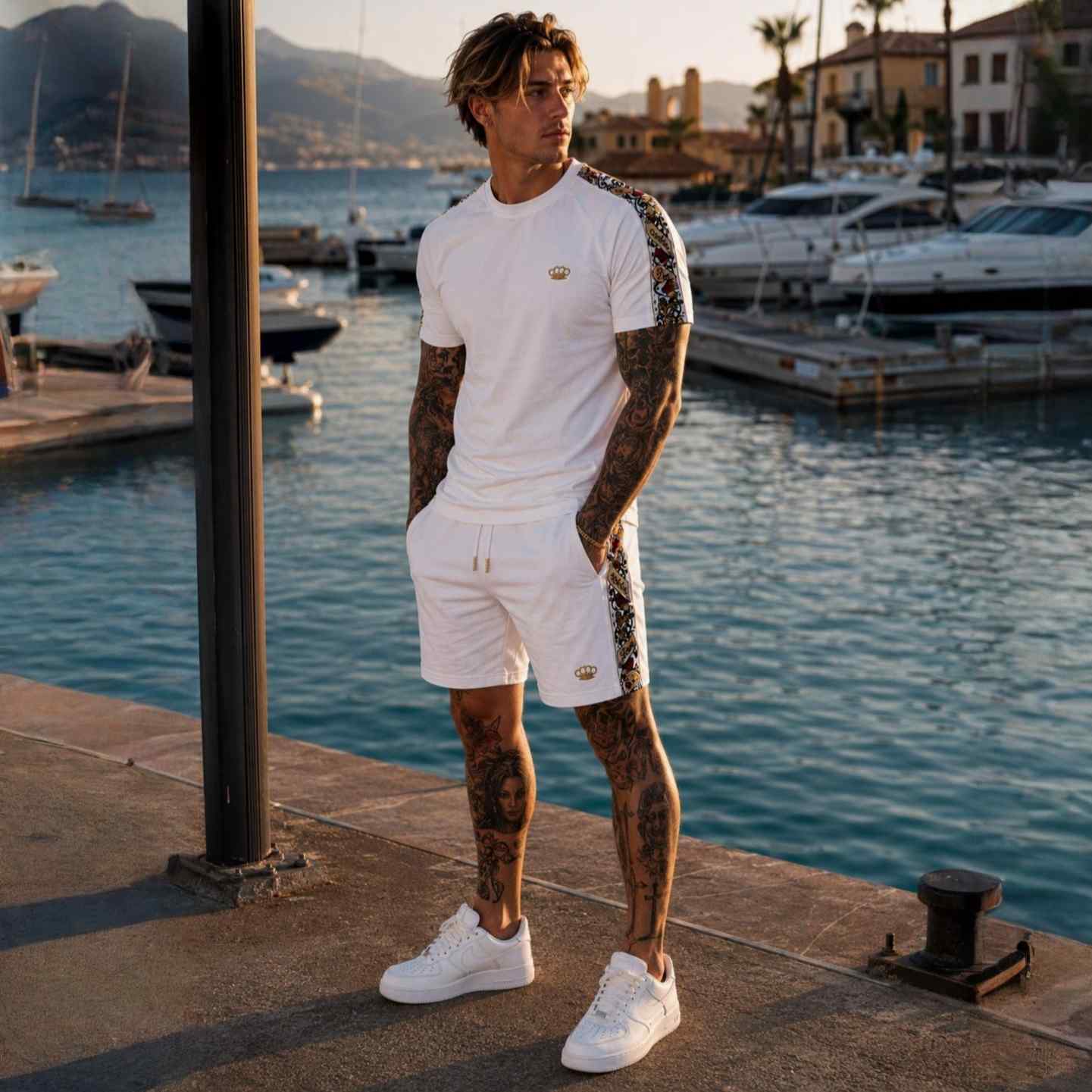 Savage ornate jogger shorts - white