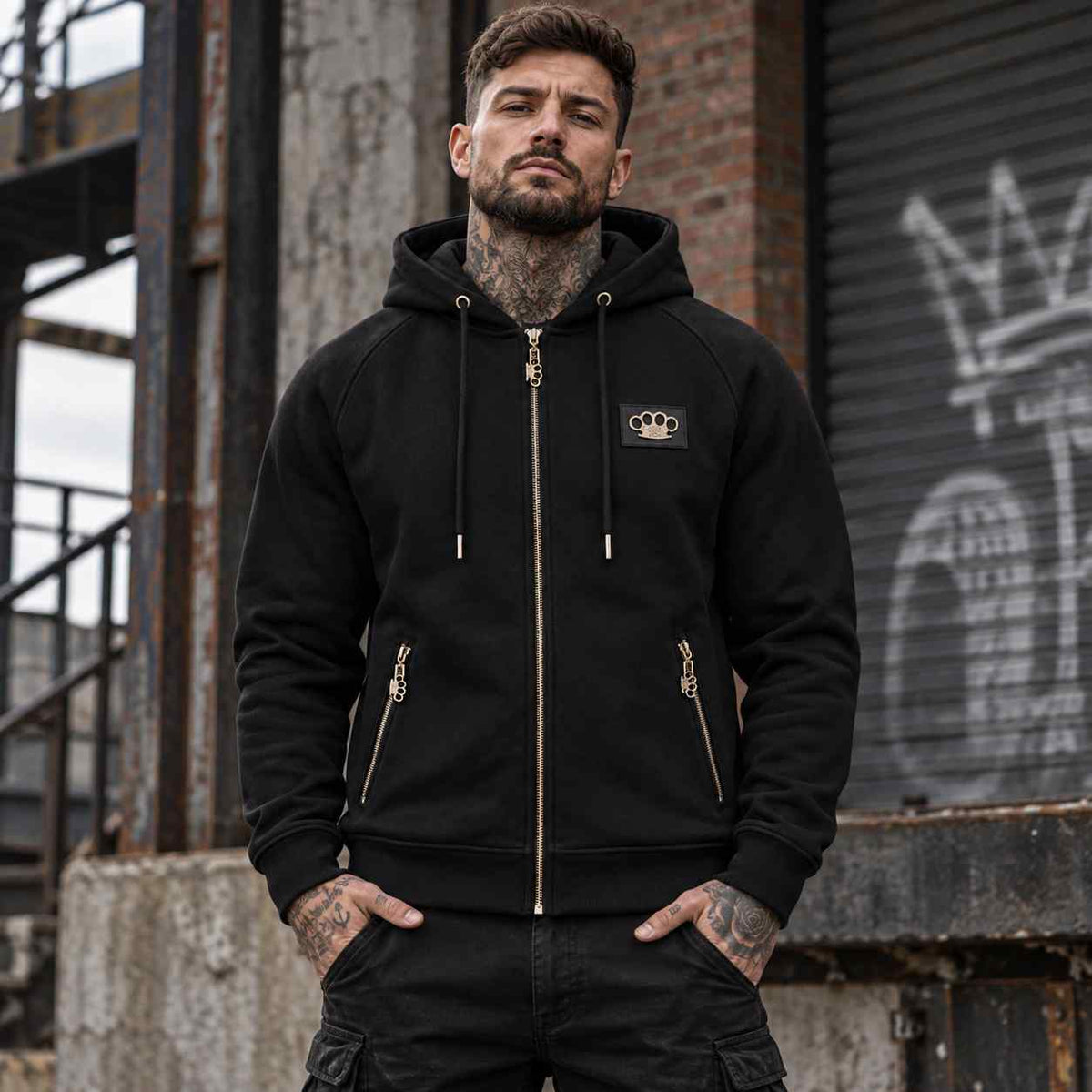 „Trust nobody“-Kapuzenpullover mit Reißverschluss